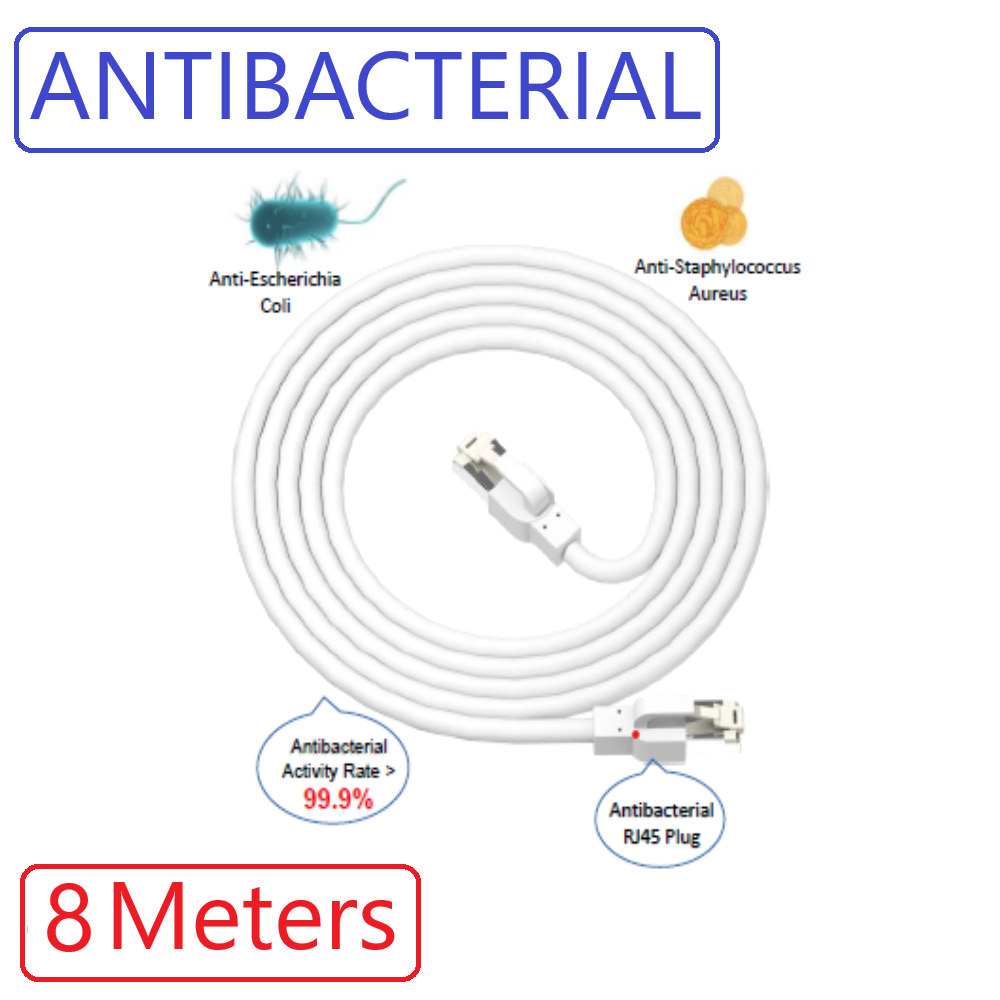 Antibacterial MedicalLAN CAT.6A 26AWG S/FTP Patch Cable. white. 8m BPG